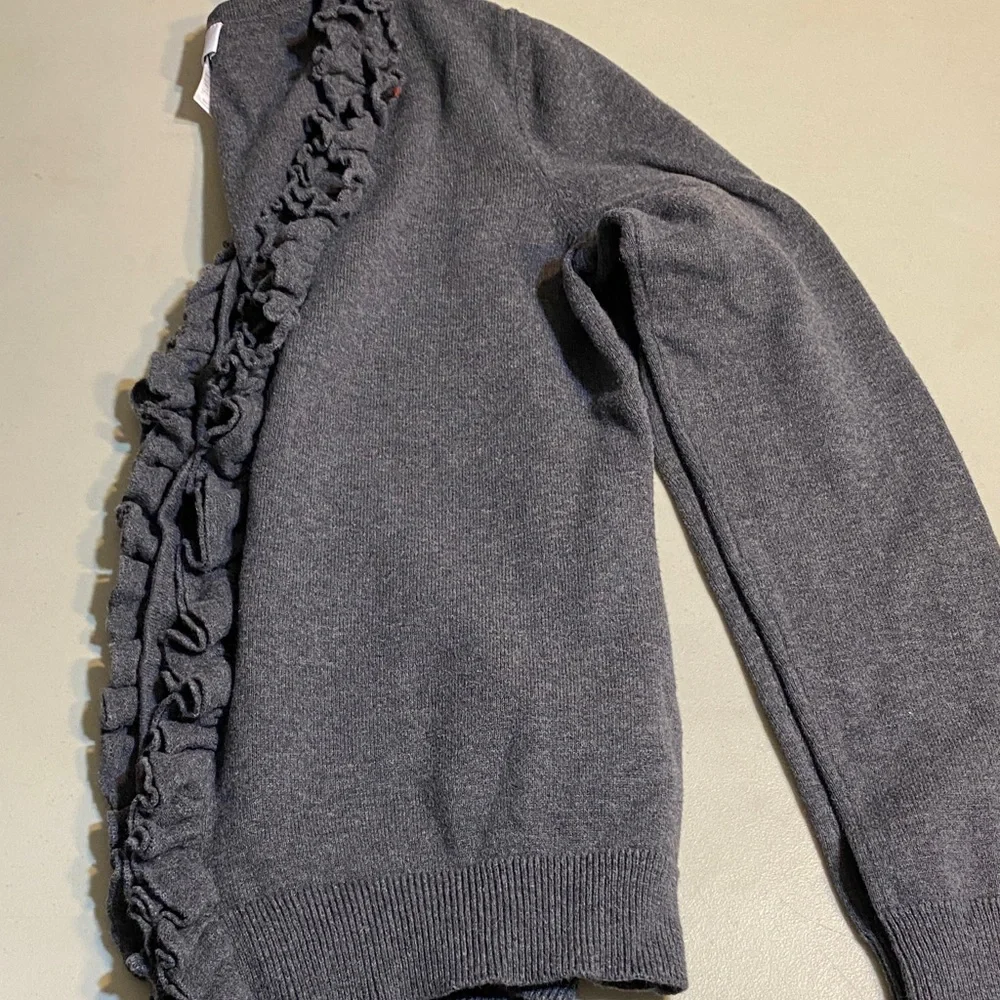 LOFT Charcoal Ruffle-Trim Open Cardigan - Picture 5 of 5